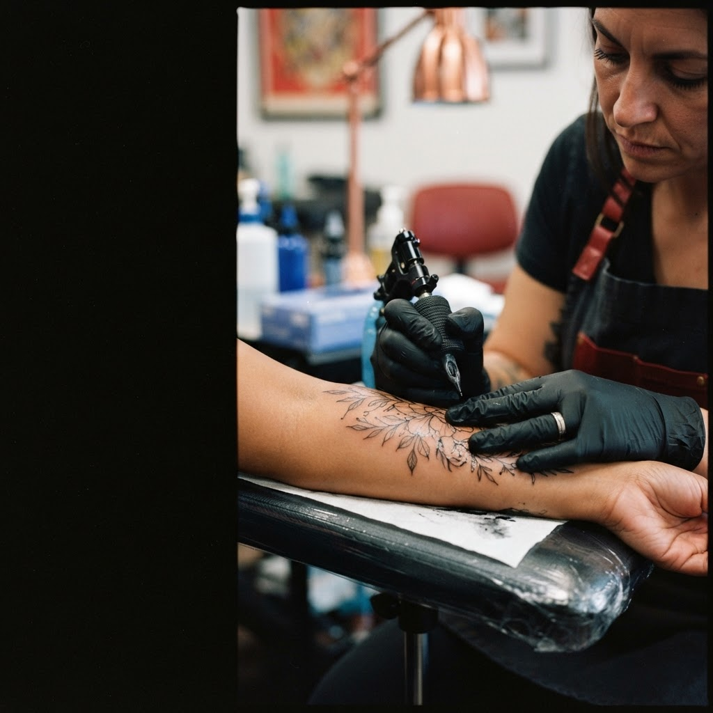 Tattoo artist creating human rights inspired linework